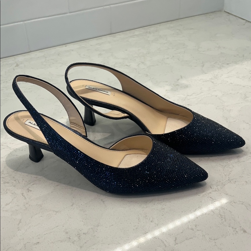 Alex Marie Rhinestone Navy Blue Slingback Heels